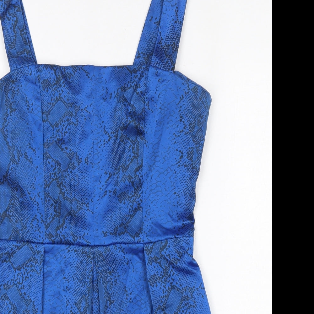 ASOS Womens Blue Animal Print Polyester Basic Blouse Size 12 Square Neck - Snakeskin Print