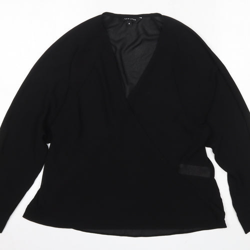 New Look Womens Black  Polyester Basic Blouse Size 8 V-Neck