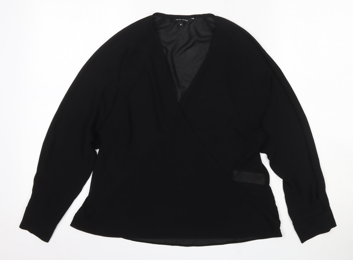 New Look Womens Black  Polyester Basic Blouse Size 8 V-Neck