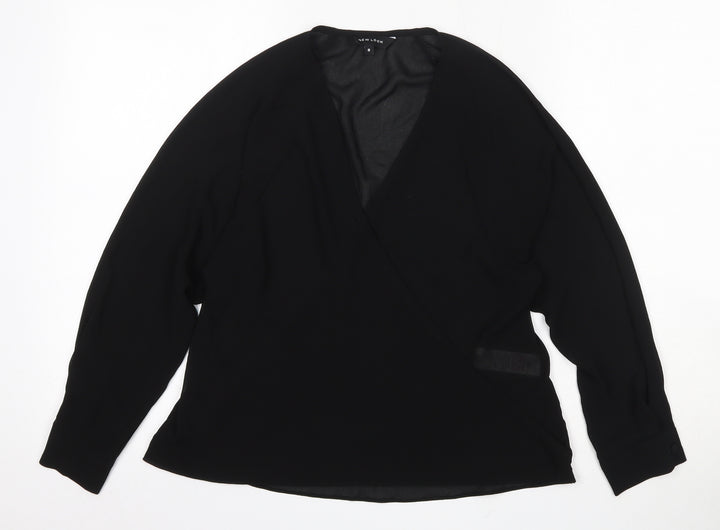 New Look Womens Black  Polyester Basic Blouse Size 8 V-Neck