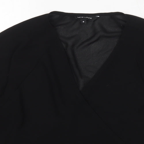 New Look Womens Black  Polyester Basic Blouse Size 8 V-Neck