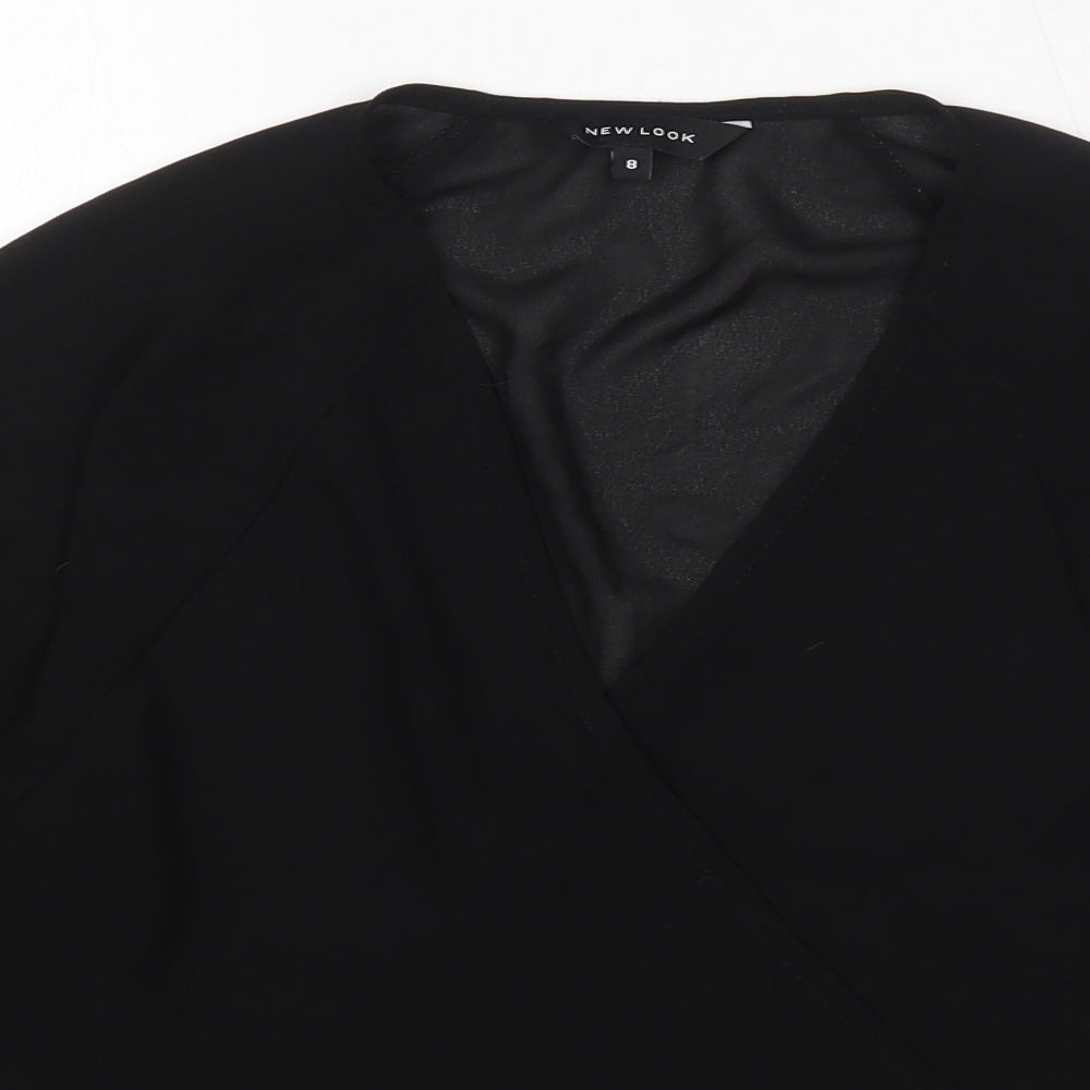 New Look Womens Black  Polyester Basic Blouse Size 8 V-Neck