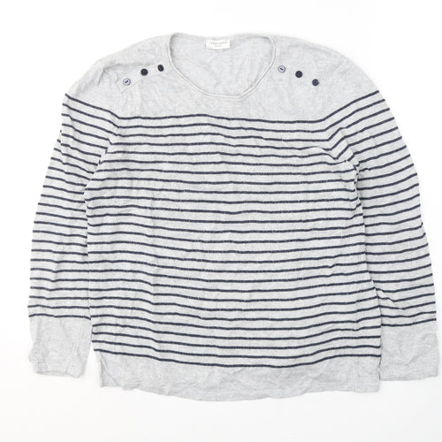 Gerry Weber Womens Grey Round Neck Striped Acrylic Pullover Jumper Size 12