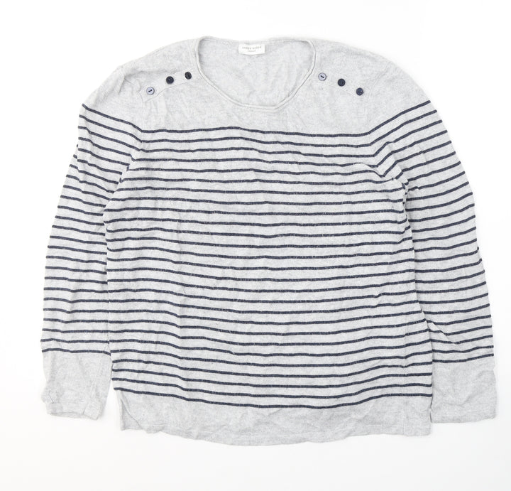 Gerry Weber Womens Grey Round Neck Striped Acrylic Pullover Jumper Size 12