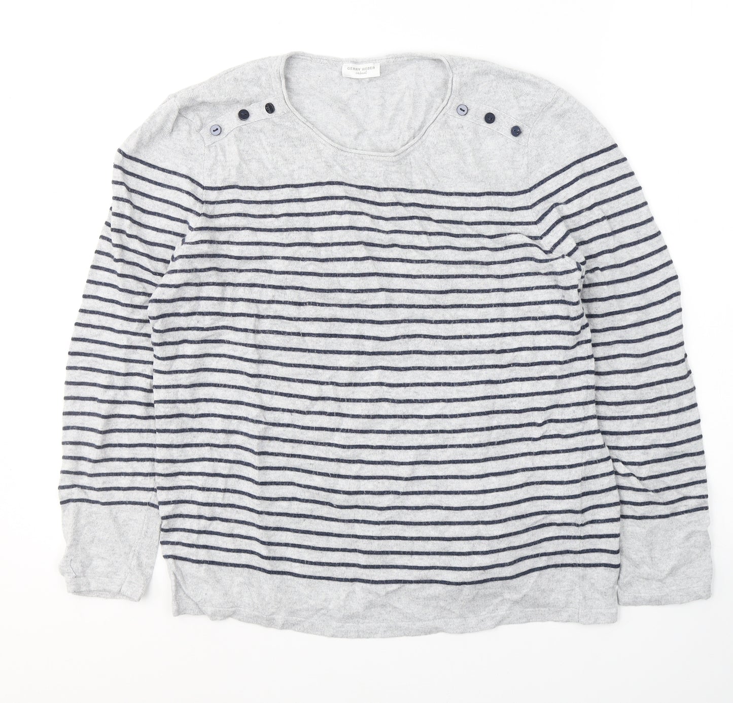 Gerry Weber Womens Grey Round Neck Striped Acrylic Pullover Jumper Size 12