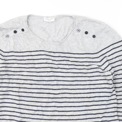 Gerry Weber Womens Grey Round Neck Striped Acrylic Pullover Jumper Size 12