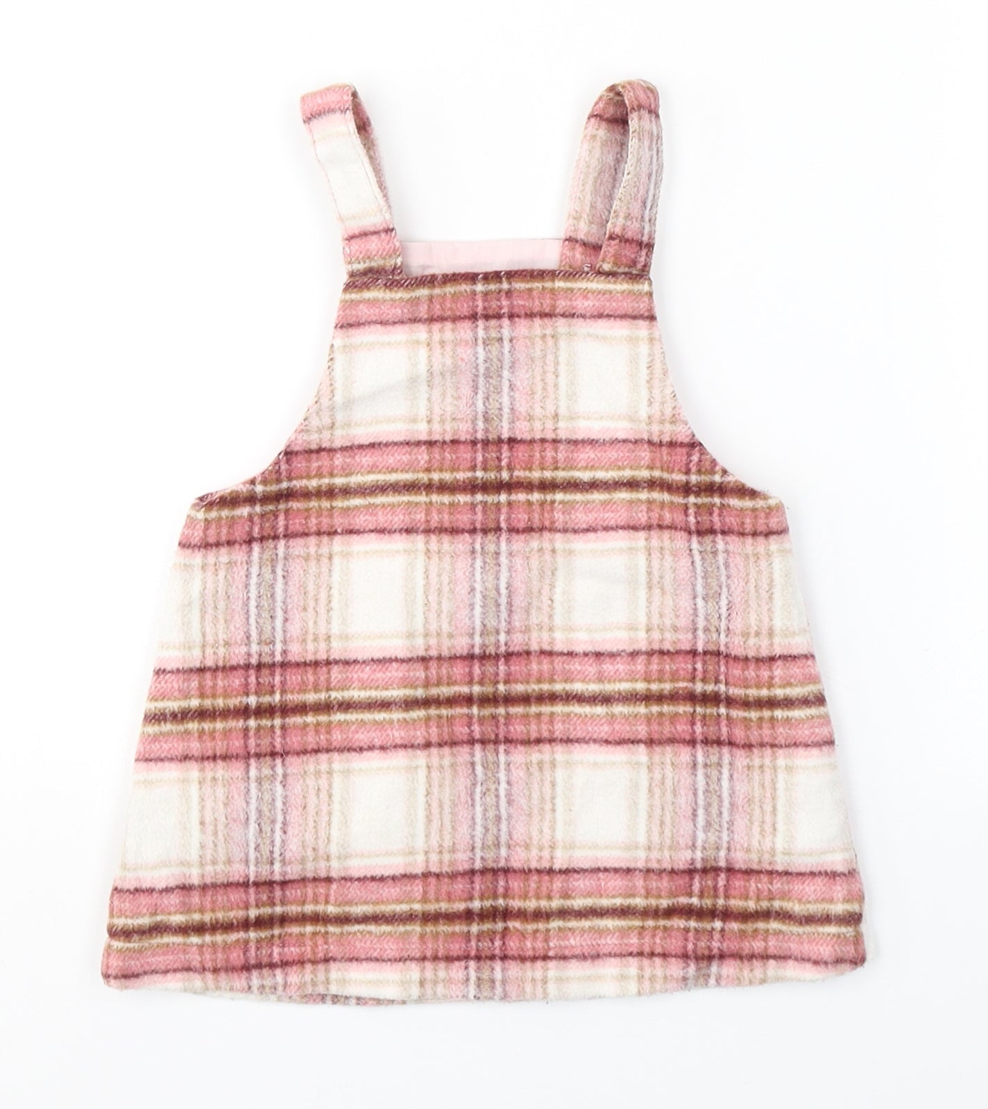 NEXT Girls Pink Plaid Polyester Pinafore/Dungaree Dress  Size 9-12 Months  Square Neck Button