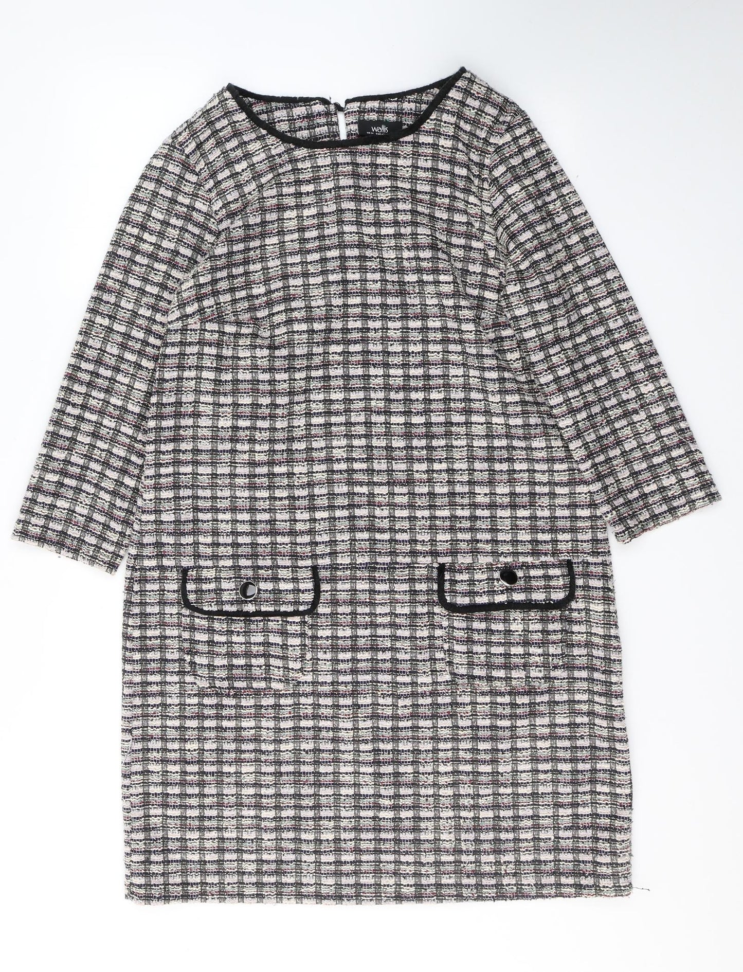 Wallis Womens Multicoloured Plaid Polyester A-Line  Size 14  Round Neck Pullover