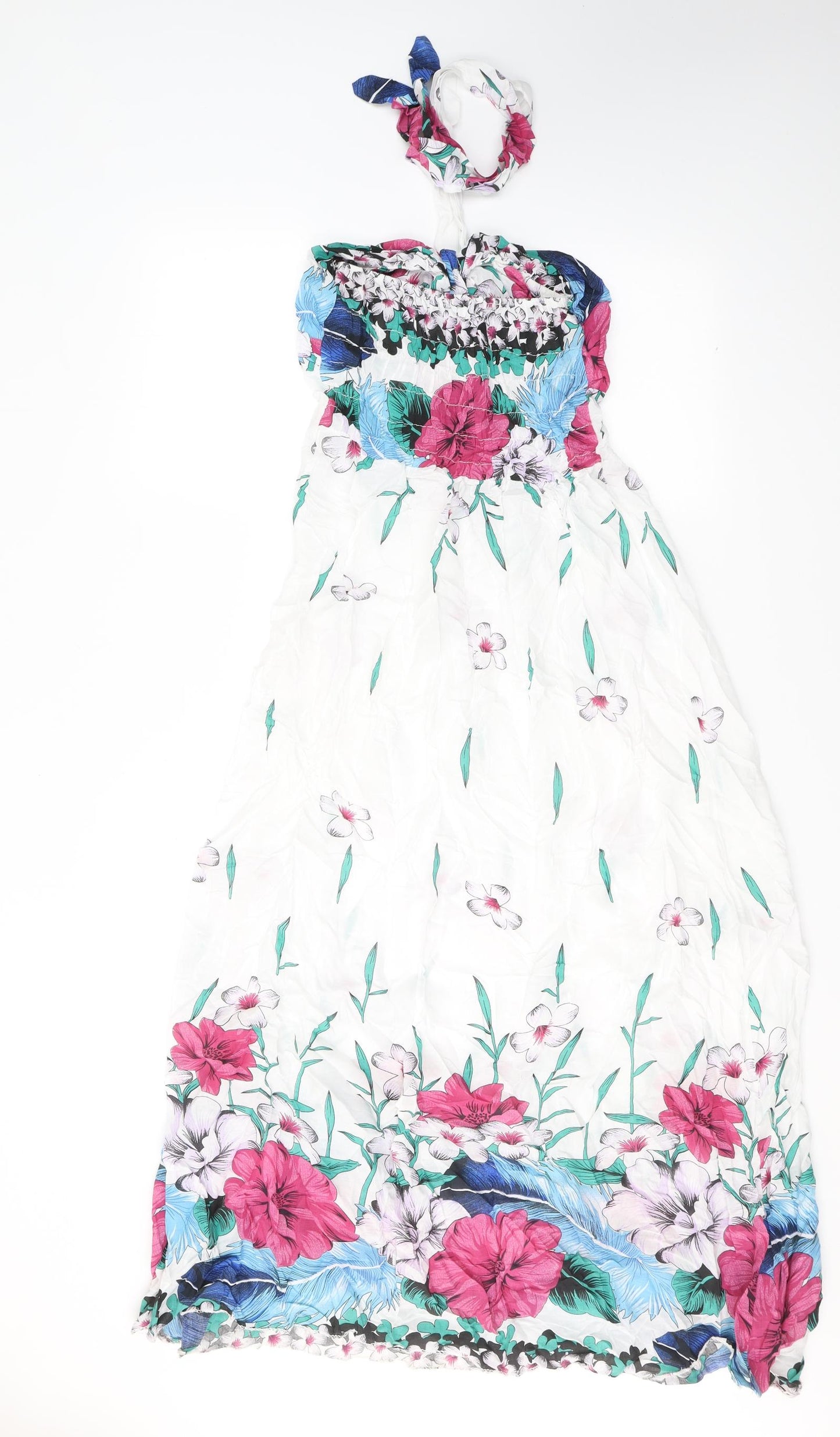 Preworn Womens White Floral Viscose Fit & Flare  Size 6  Halter Pullover