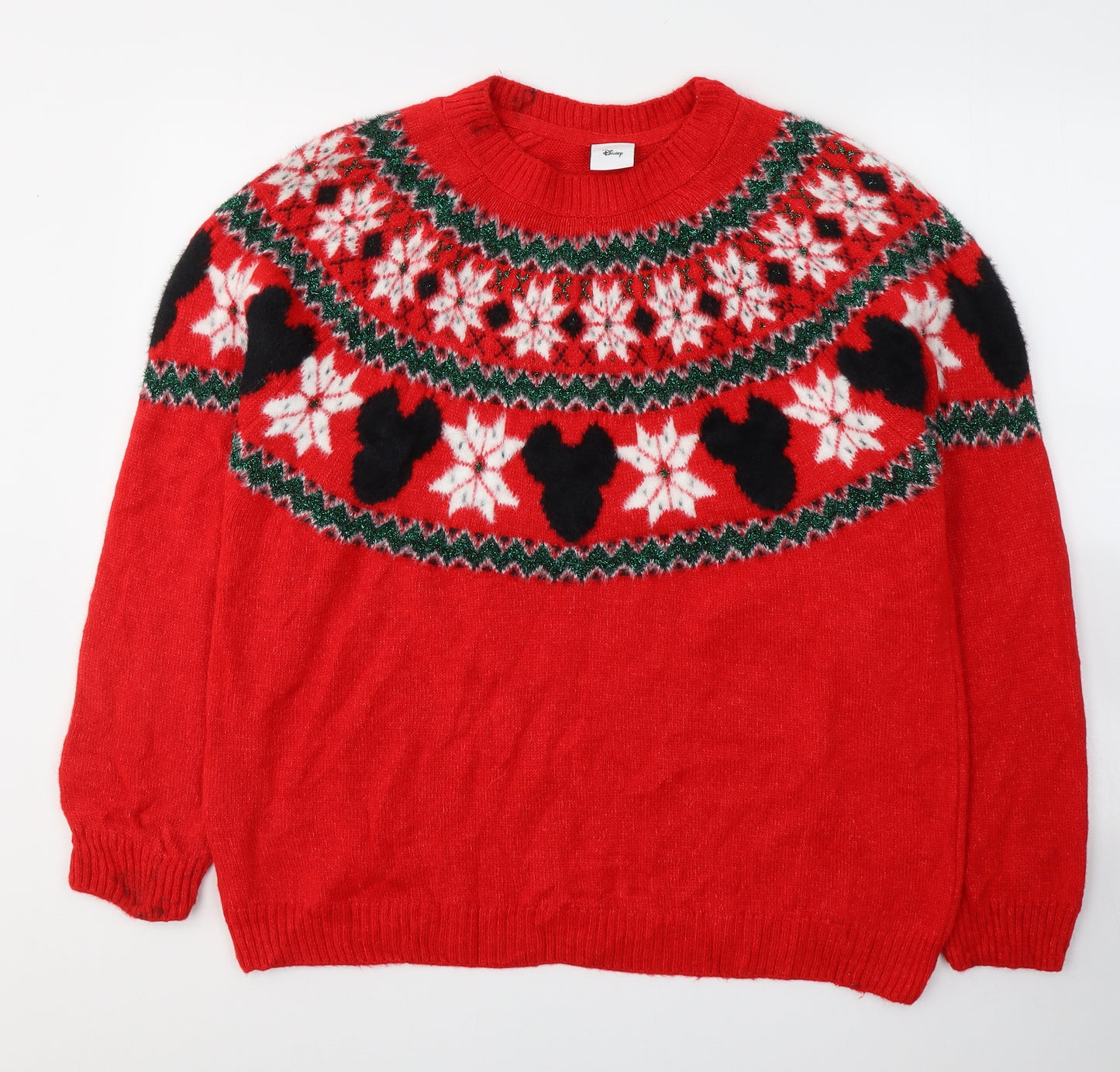 Disney Womens Red Round Neck Fair Isle Acrylic Pullover Jumper Size 20   - Christmas jumper