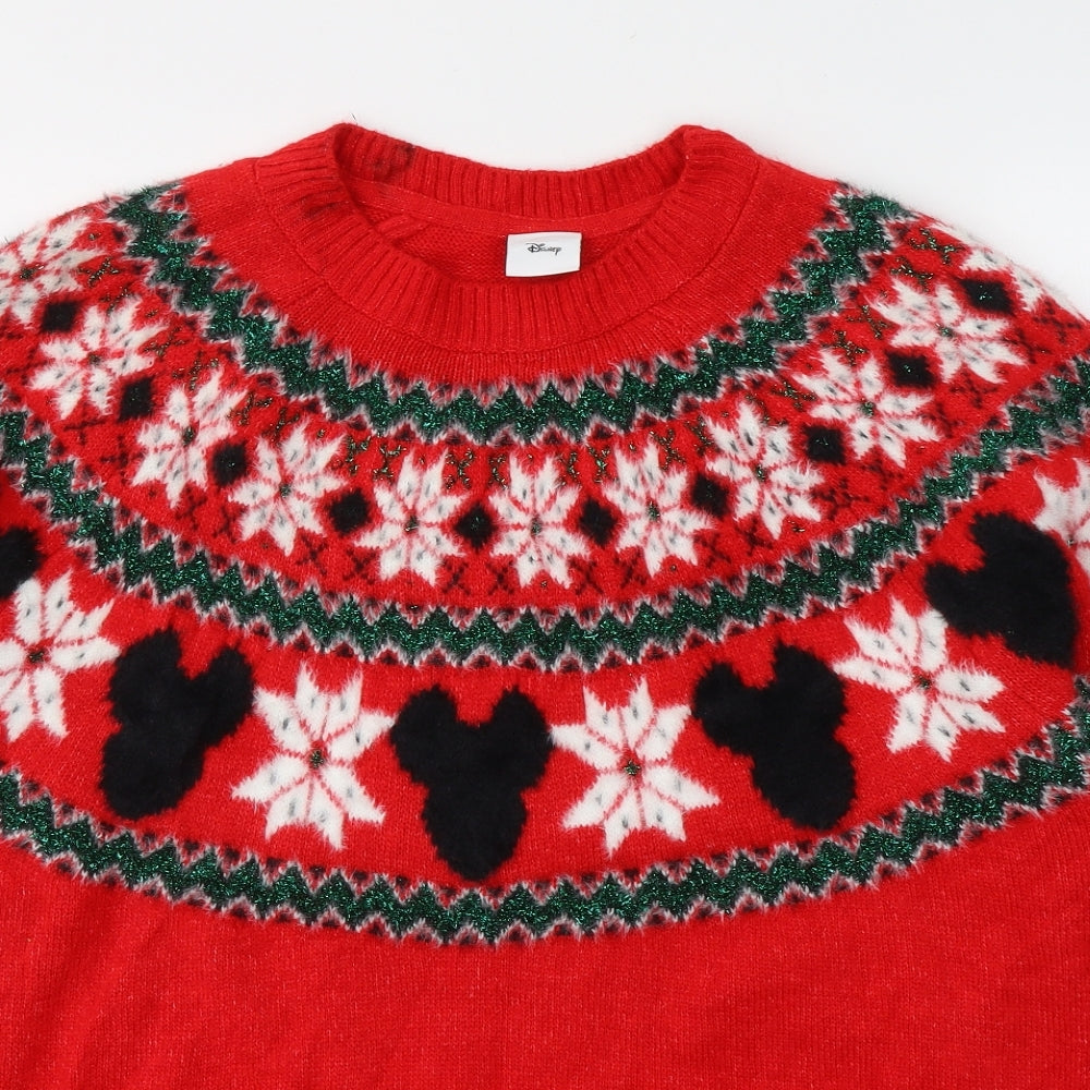 Disney Womens Red Round Neck Fair Isle Acrylic Pullover Jumper Size 20   - Christmas jumper