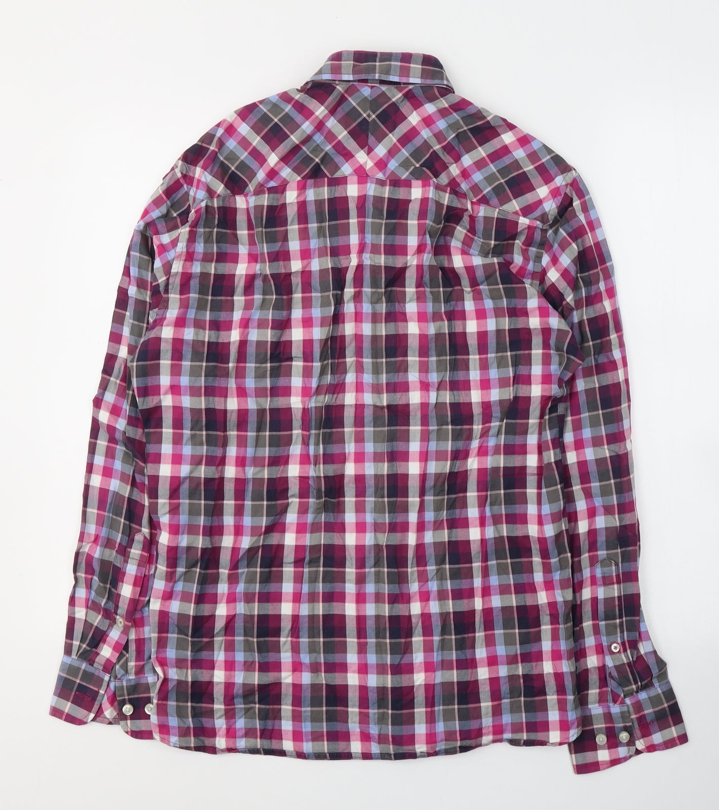 Blue Harbour Mens Pink Plaid Cotton  Button-Up Size M Collared Button