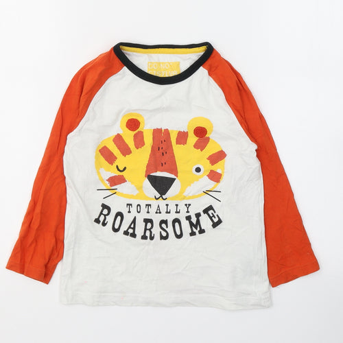 Marks and Spencer Boys White Colourblock Cotton Pullover Casual Size 4-5 Years Round Neck Pullover - Tiger