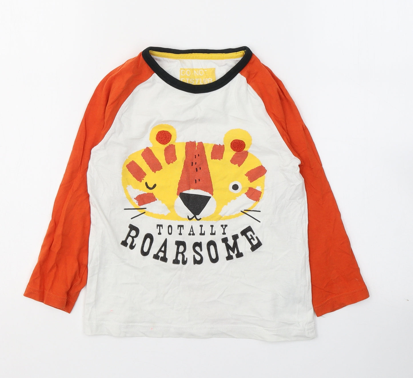 Marks and Spencer Boys White Colourblock Cotton Pullover Casual Size 4-5 Years Round Neck Pullover - Tiger