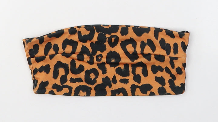 PRETTYLITTLETHING Womens Orange Animal Print Polyester Cropped T-Shirt Size 4 Off the Shoulder