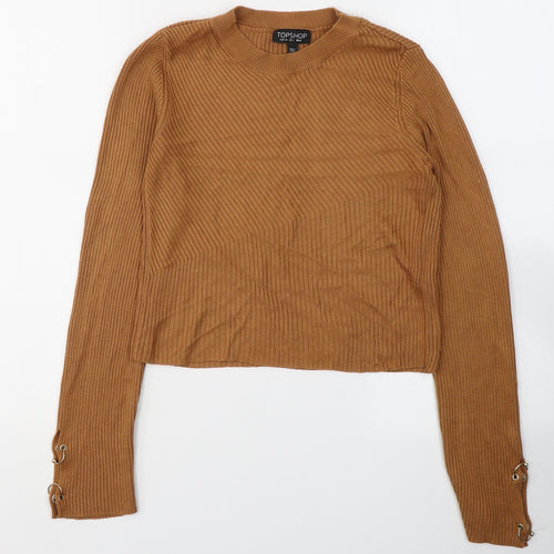 Topshop Womens Brown  Acrylic Basic Blouse Size 6 Round Neck