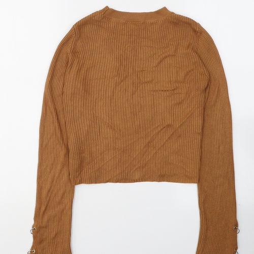 Topshop Womens Brown  Acrylic Basic Blouse Size 6 Round Neck