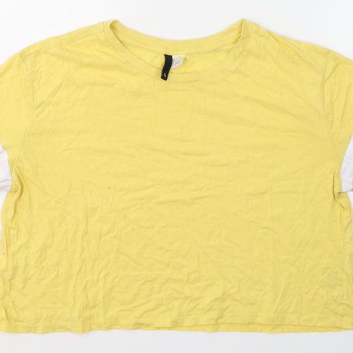 Divided by H&M Womens Yellow  Cotton Cropped T-Shirt Size L Round Neck