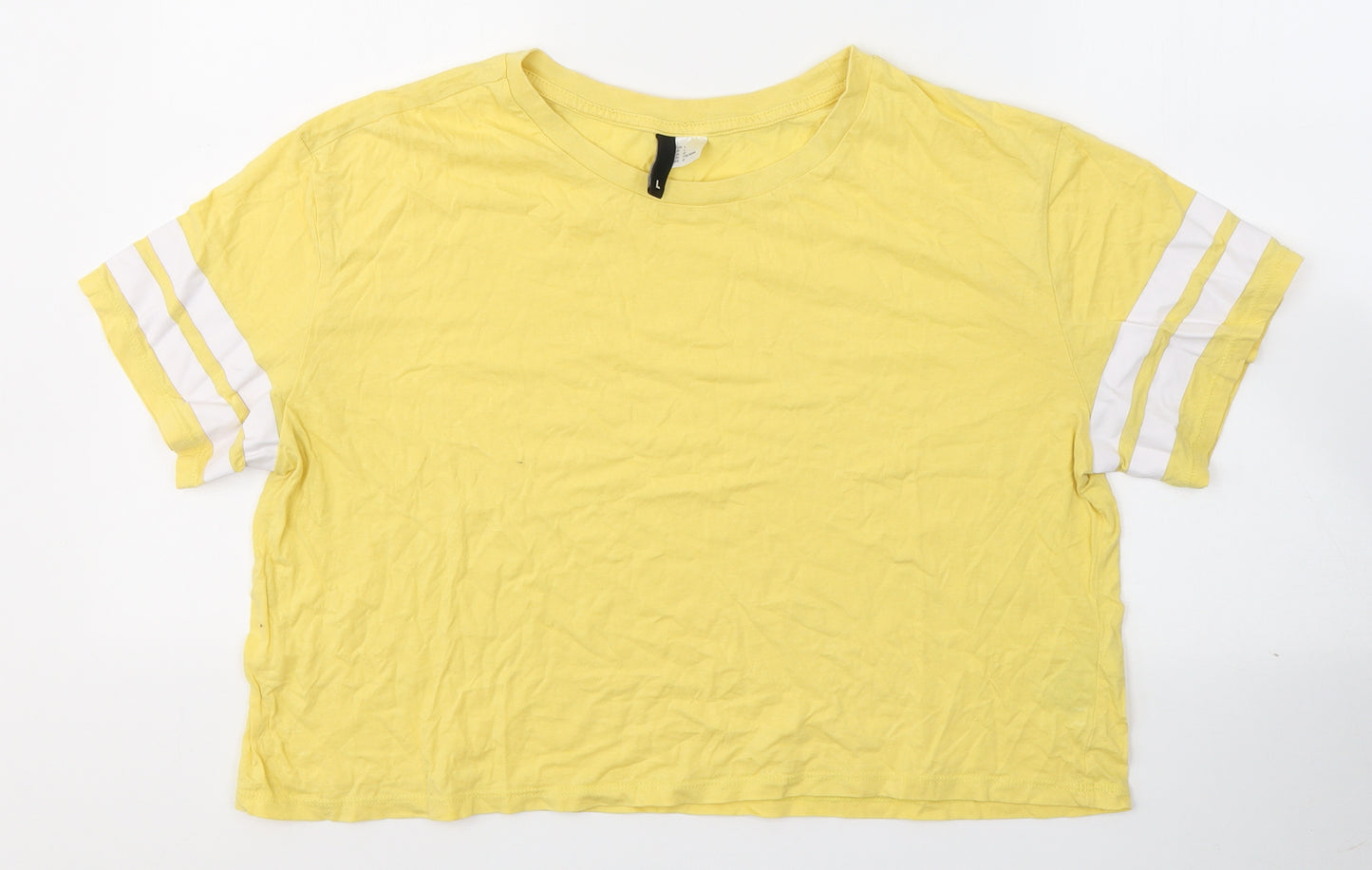 Divided by H&M Womens Yellow  Cotton Cropped T-Shirt Size L Round Neck
