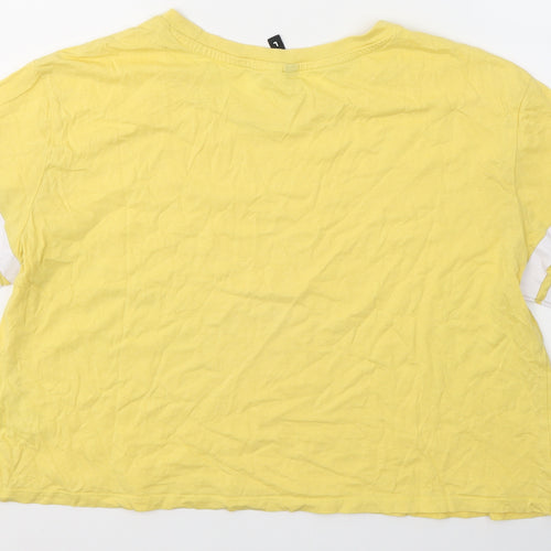 Divided by H&M Womens Yellow  Cotton Cropped T-Shirt Size L Round Neck