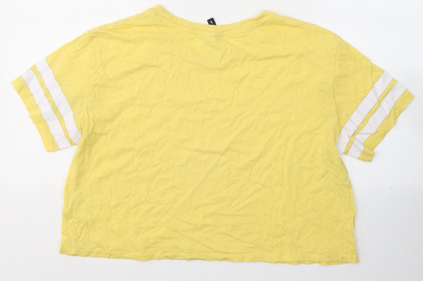 Divided by H&M Womens Yellow  Cotton Cropped T-Shirt Size L Round Neck