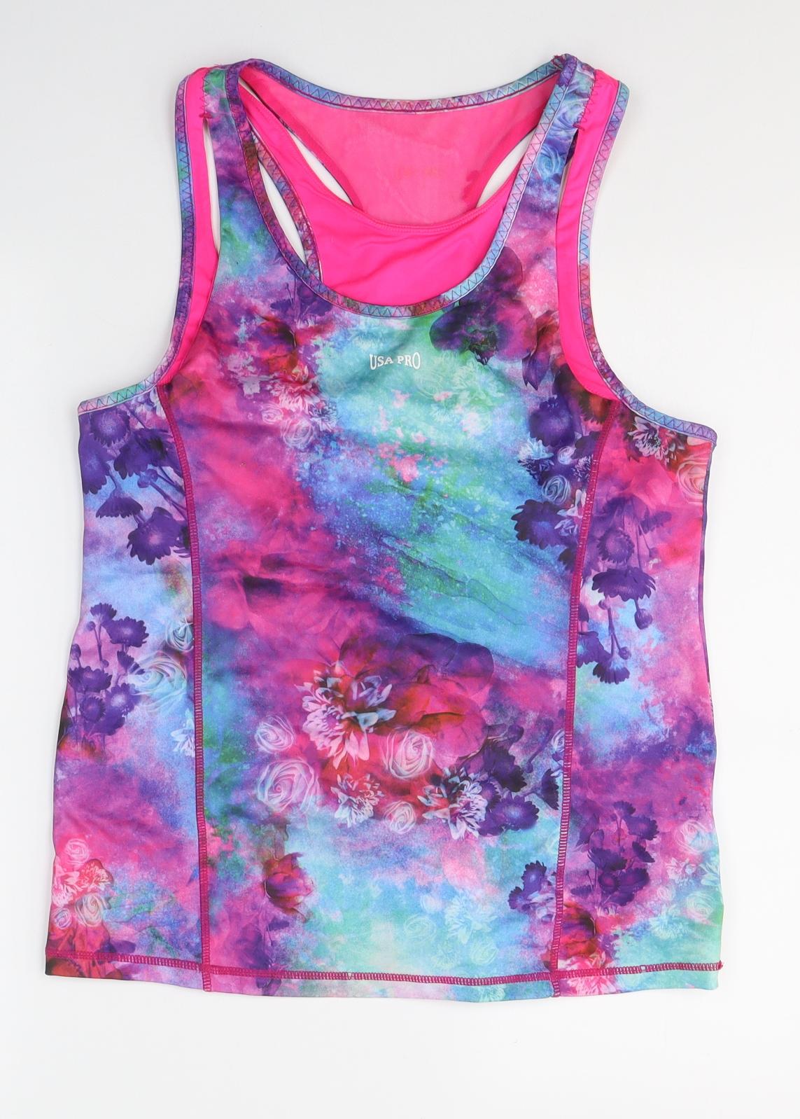 USA Pro Womens Multicoloured Floral Polyester Pullover Tank Size 16 Round Neck Pullover
