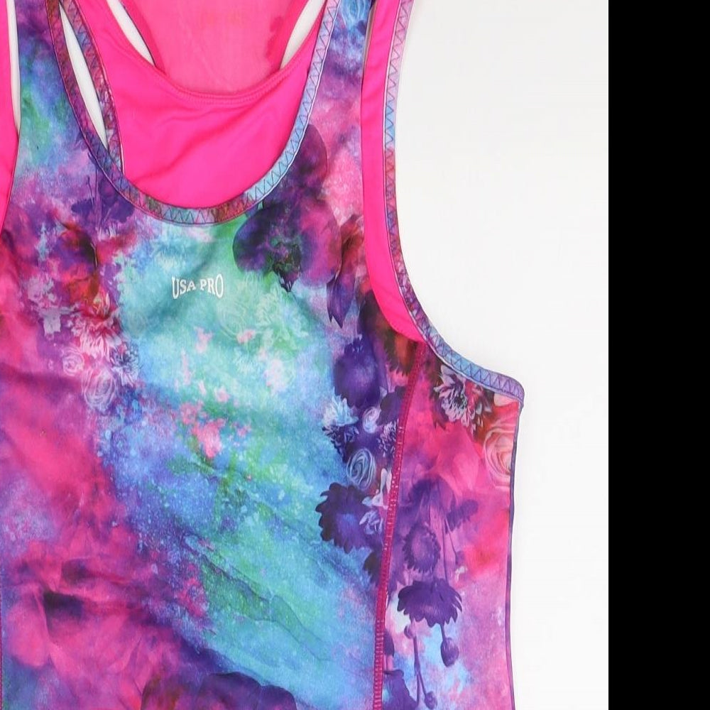 USA Pro Womens Multicoloured Floral Polyester Pullover Tank Size 16 Round Neck Pullover