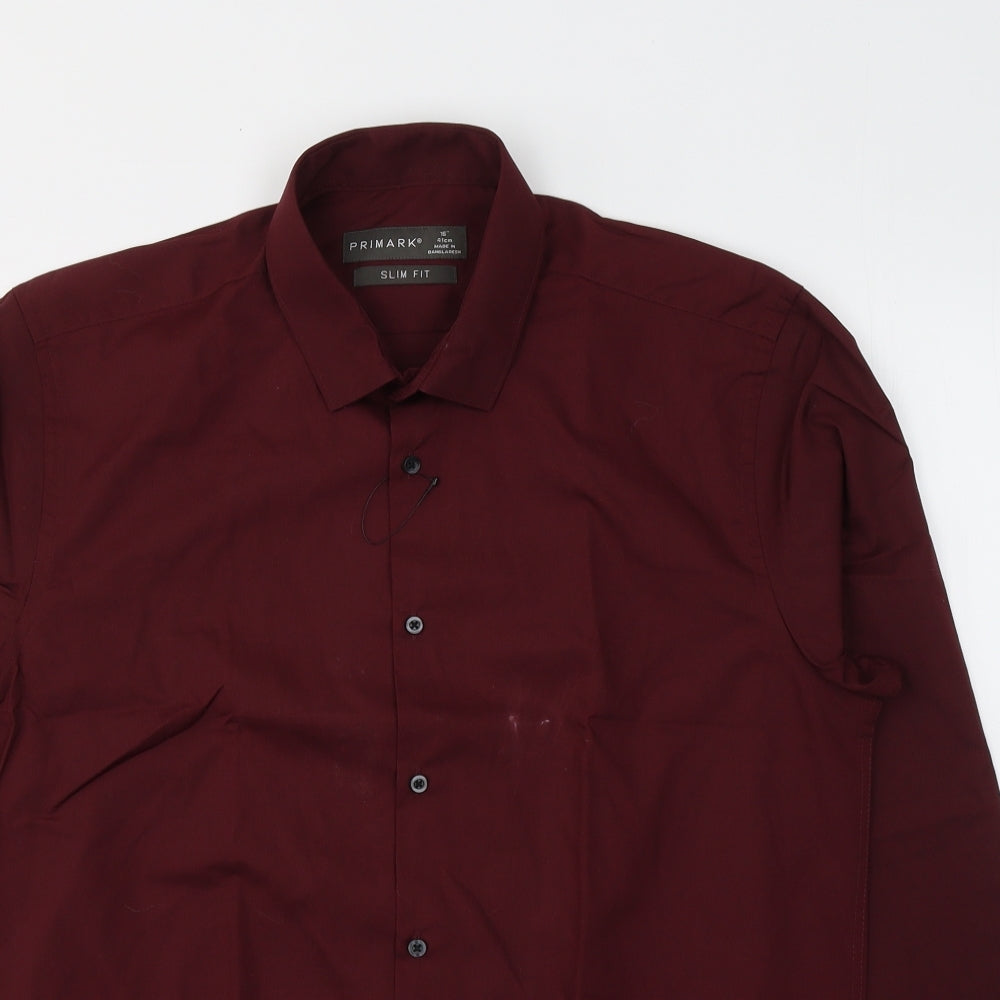 Primark Mens Red  Polyester  Dress Shirt Size M Collared Button