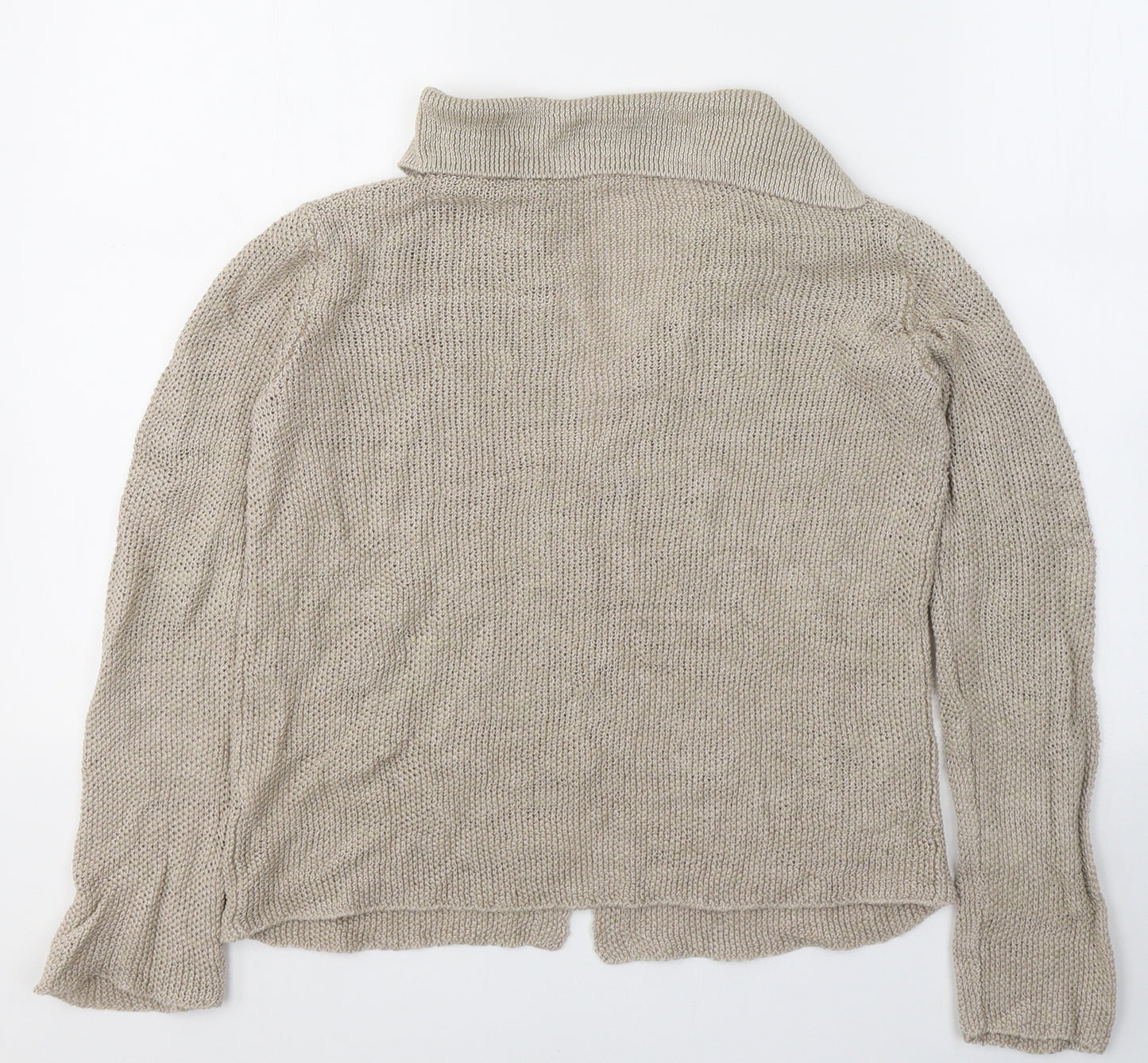 Armani Collezioni Womens Beige V-Neck  Linen Cardigan Jumper Size 12