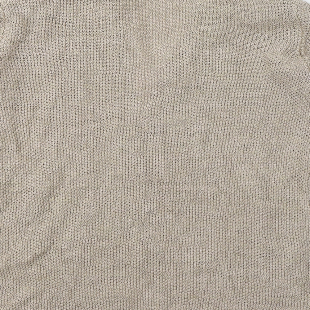 Armani Collezioni Womens Beige V-Neck  Linen Cardigan Jumper Size 12