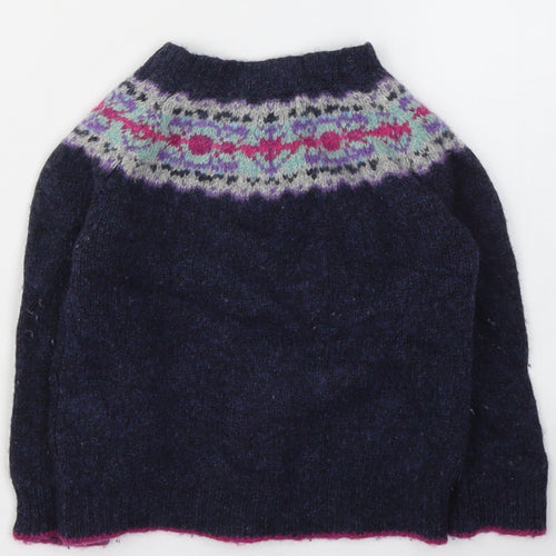 Broba Girls Blue Fair Isle Wool Cardigan Jumper Size 18-24 Months  Button