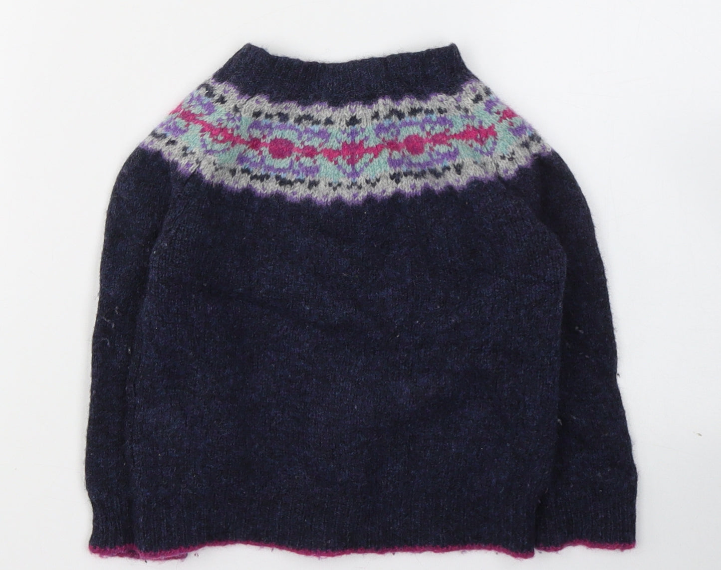 Broba Girls Blue Fair Isle Wool Cardigan Jumper Size 18-24 Months  Button