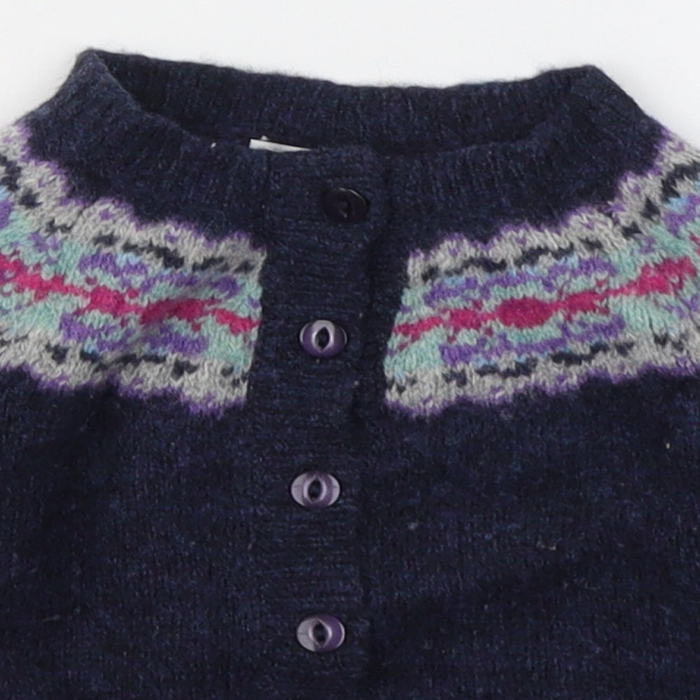 Broba Girls Blue Fair Isle Wool Cardigan Jumper Size 18-24 Months  Button