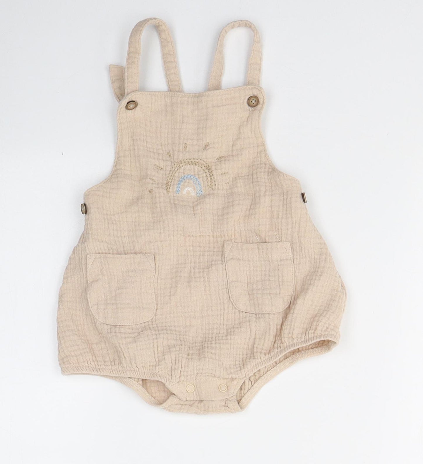 George Baby Beige  Cotton Dungaree One-Piece Size 18-24 Months  Button