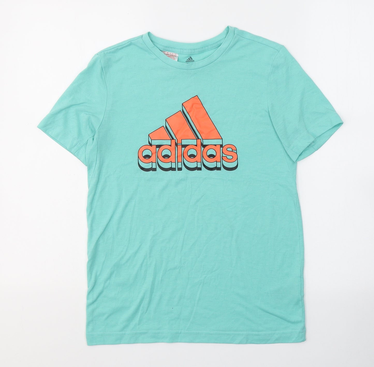 adidas Boys Blue  Polyester Basic T-Shirt Size 11-12 Years Round Neck Pullover