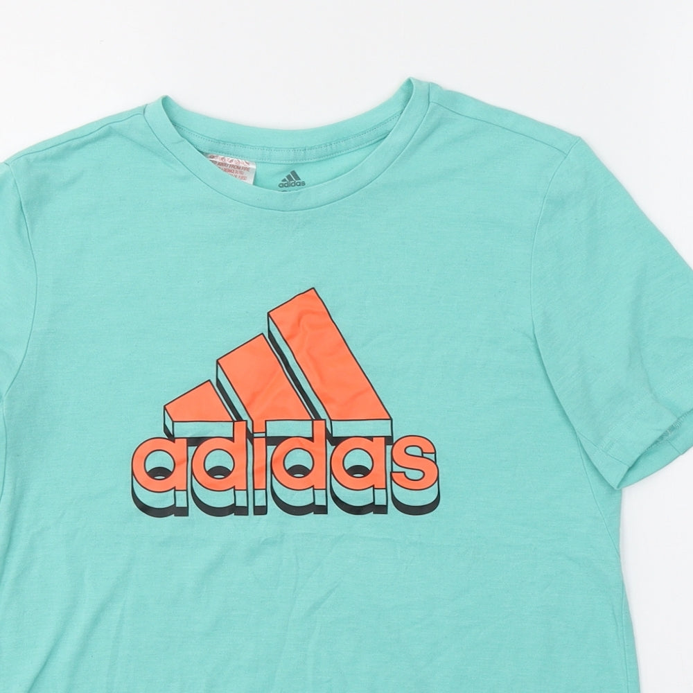 adidas Boys Blue  Polyester Basic T-Shirt Size 11-12 Years Round Neck Pullover