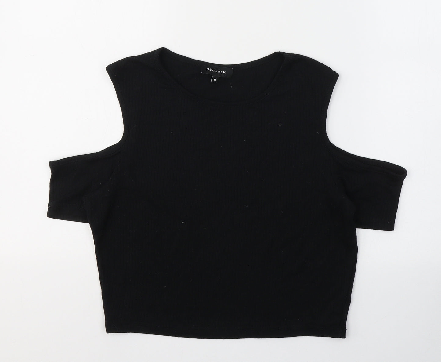 New Look Womens Black  Polyester Cropped T-Shirt Size 14 Round Neck