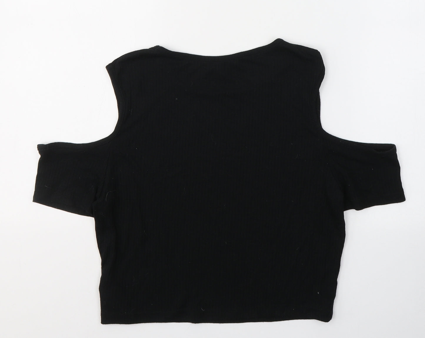 New Look Womens Black  Polyester Cropped T-Shirt Size 14 Round Neck