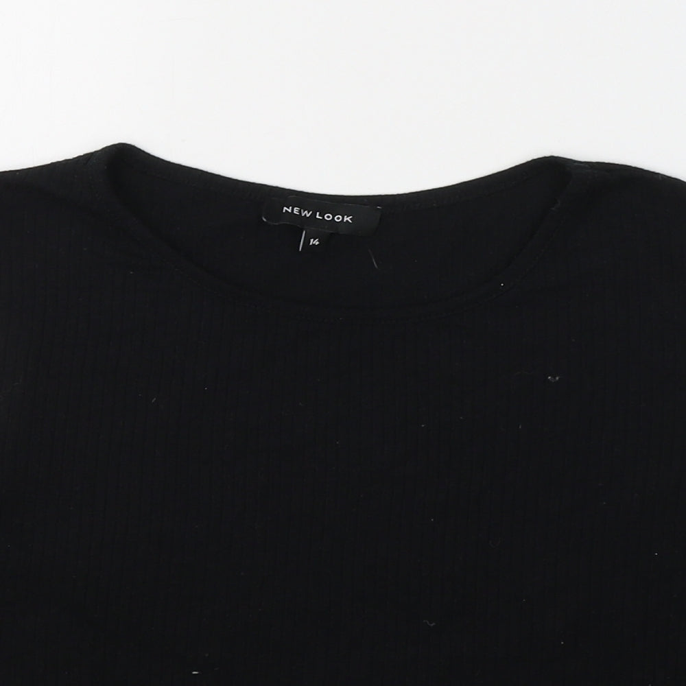 New Look Womens Black  Polyester Cropped T-Shirt Size 14 Round Neck