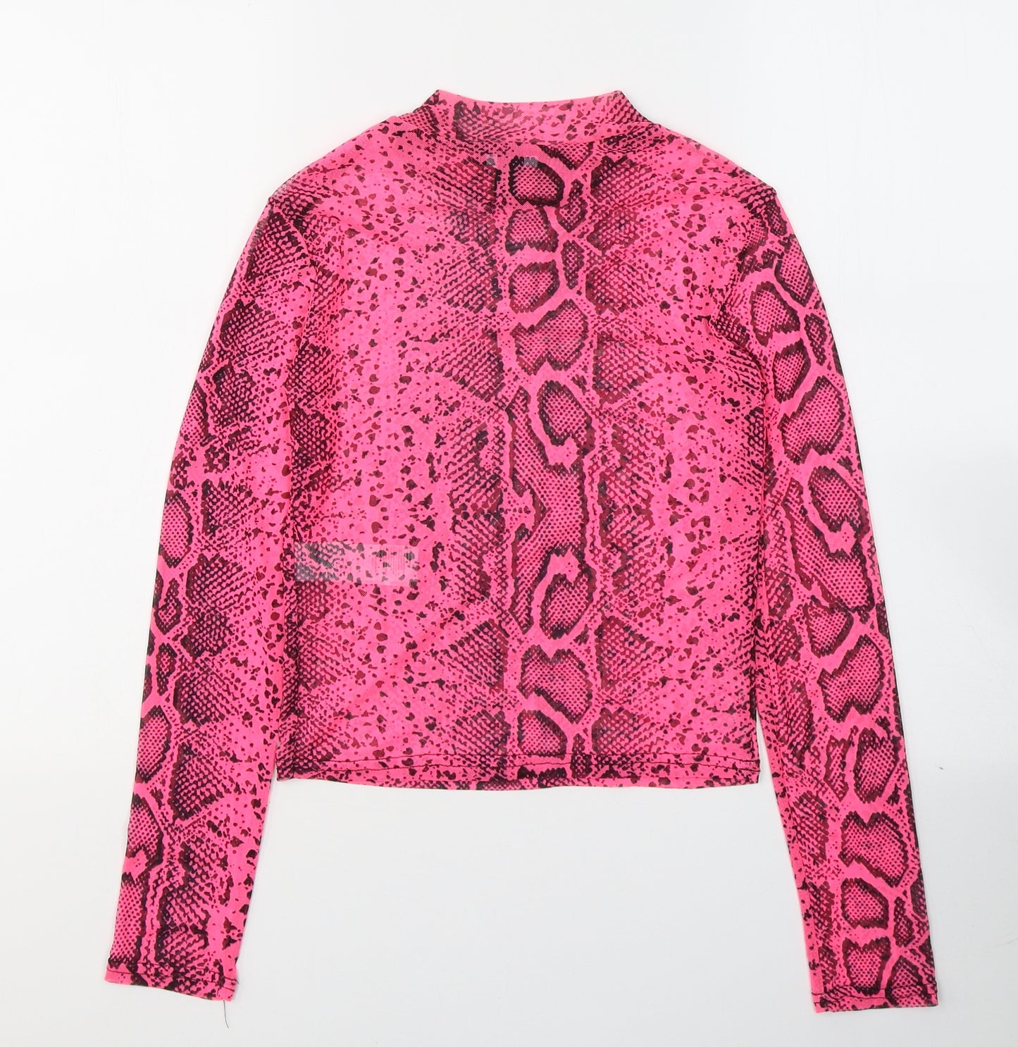 New Look Womens Pink Animal Print Polyester Basic Blouse Size 12 High Neck