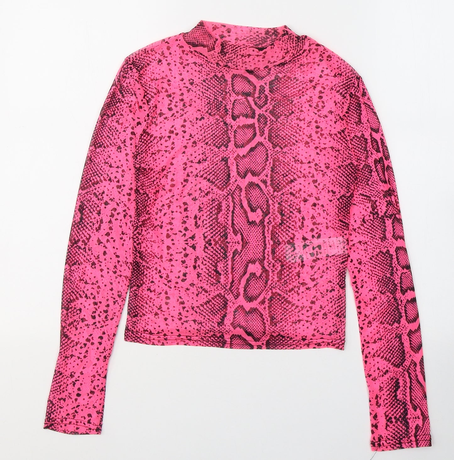 New Look Womens Pink Animal Print Polyester Basic Blouse Size 12 High Neck