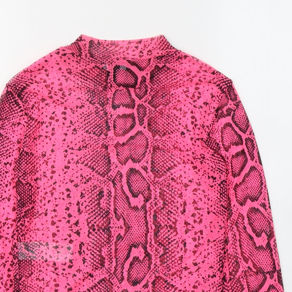New Look Womens Pink Animal Print Polyester Basic Blouse Size 12 High Neck