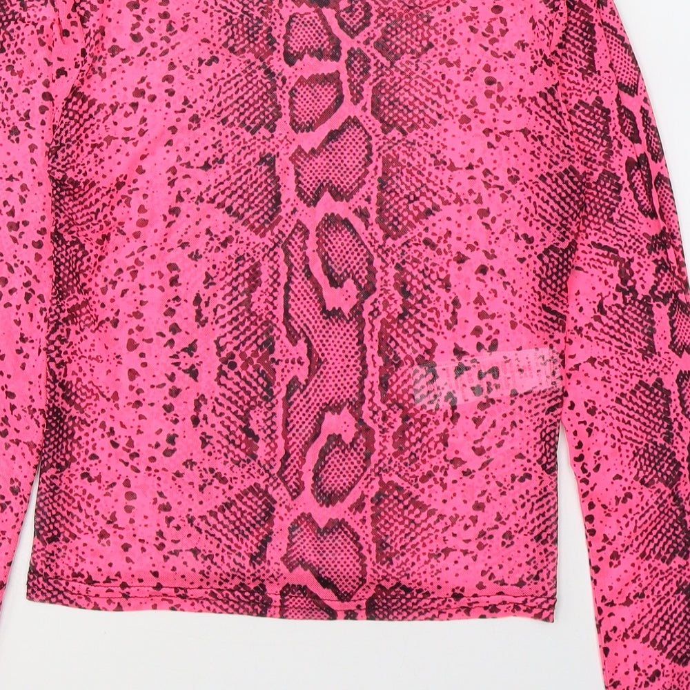 New Look Womens Pink Animal Print Polyester Basic Blouse Size 12 High Neck