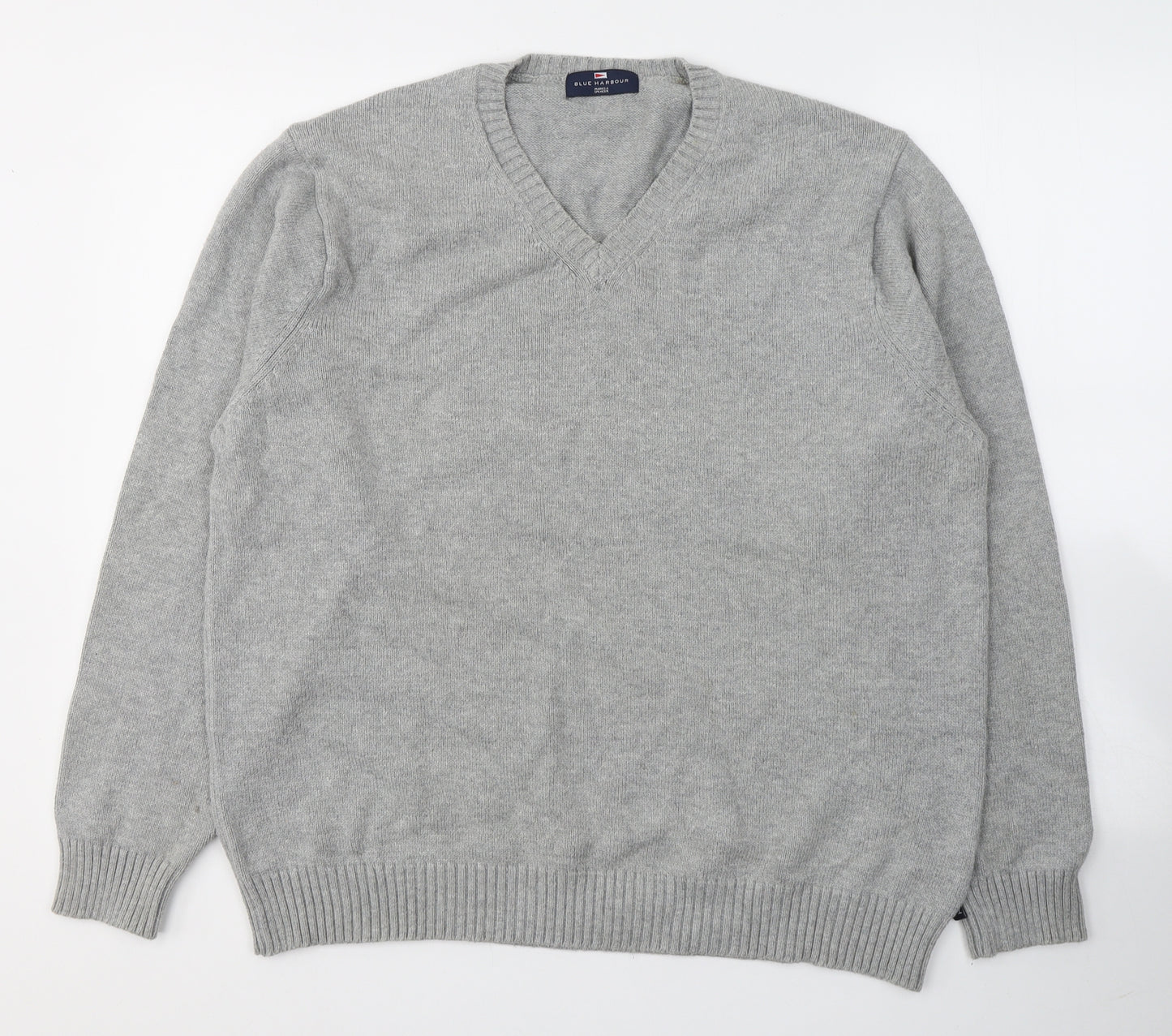 Blue Harbour Mens Grey V-Neck  Cotton Pullover Jumper Size L