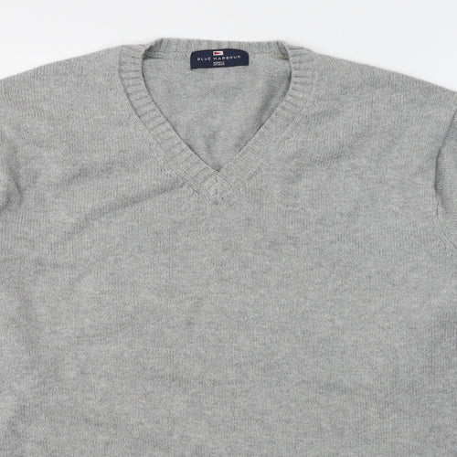 Blue Harbour Mens Grey V-Neck  Cotton Pullover Jumper Size L