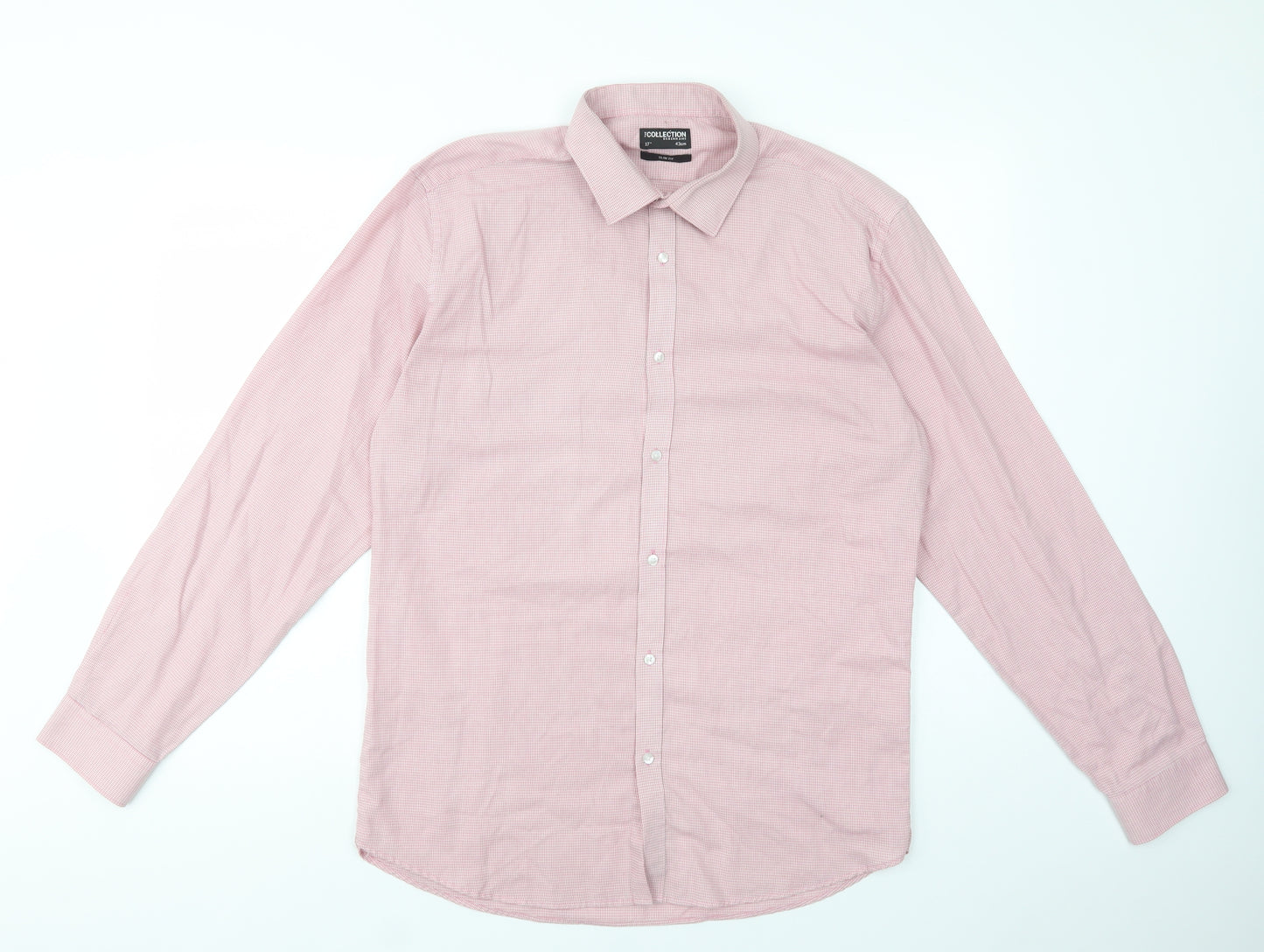 Debenhams Mens Pink Houndstooth Polyester  Dress Shirt Size 17 Collared Button