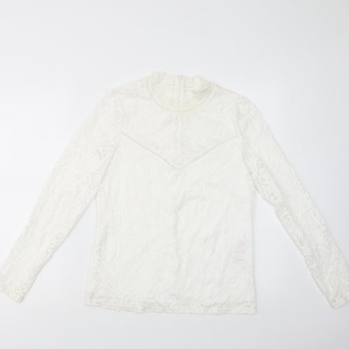 VILA Womens White  Polyamide Basic Blouse Size L Mock Neck