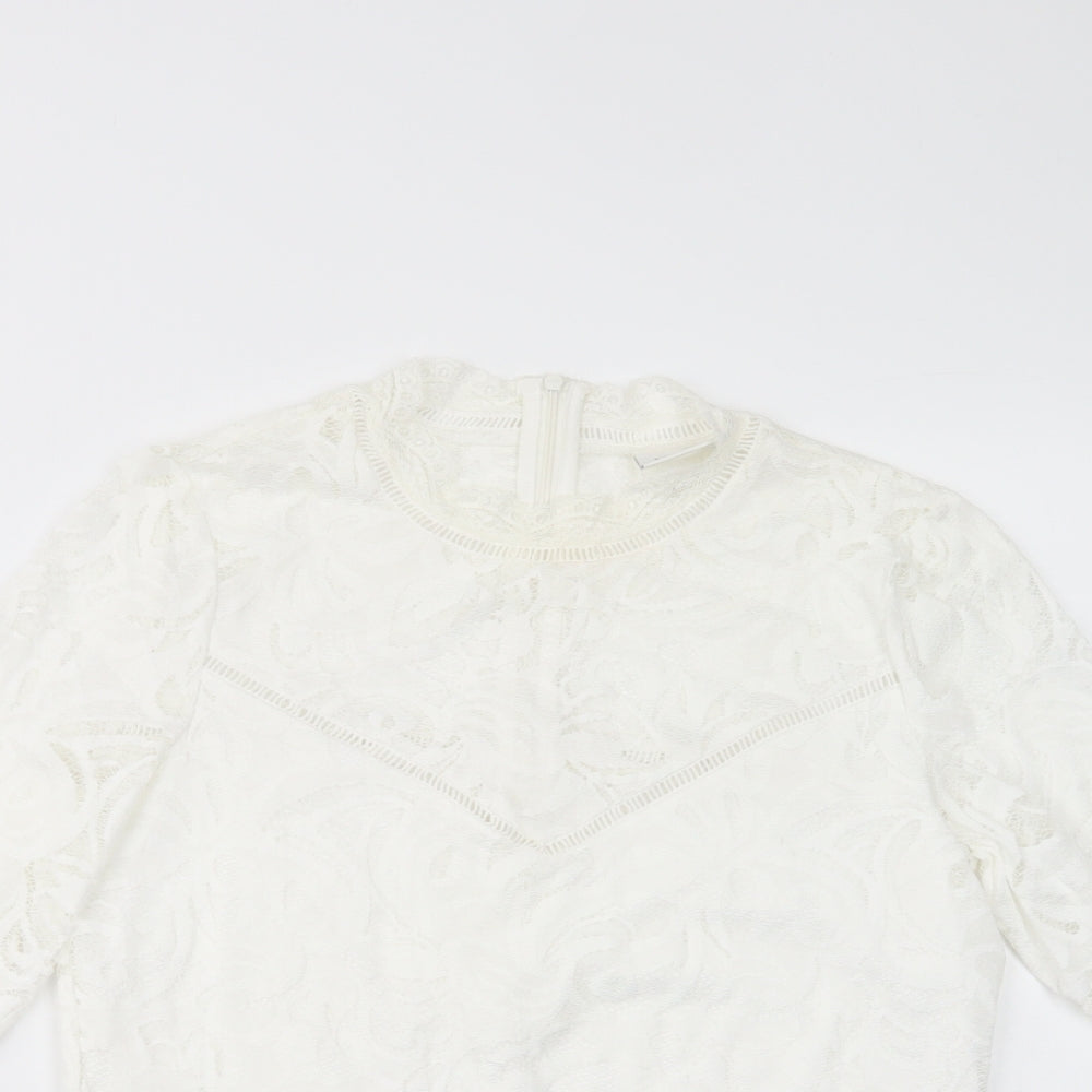 VILA Womens White  Polyamide Basic Blouse Size L Mock Neck