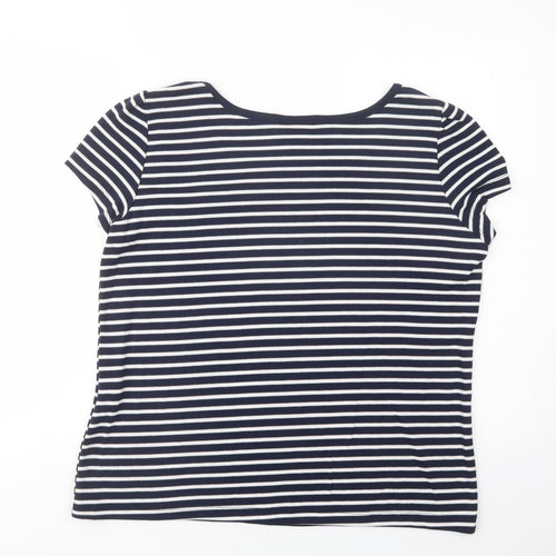 Arista Womens Blue Striped Polyester Basic T-Shirt Size 14 Boat Neck