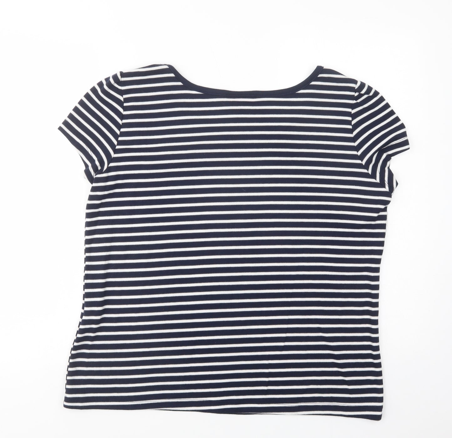Arista Womens Blue Striped Polyester Basic T-Shirt Size 14 Boat Neck